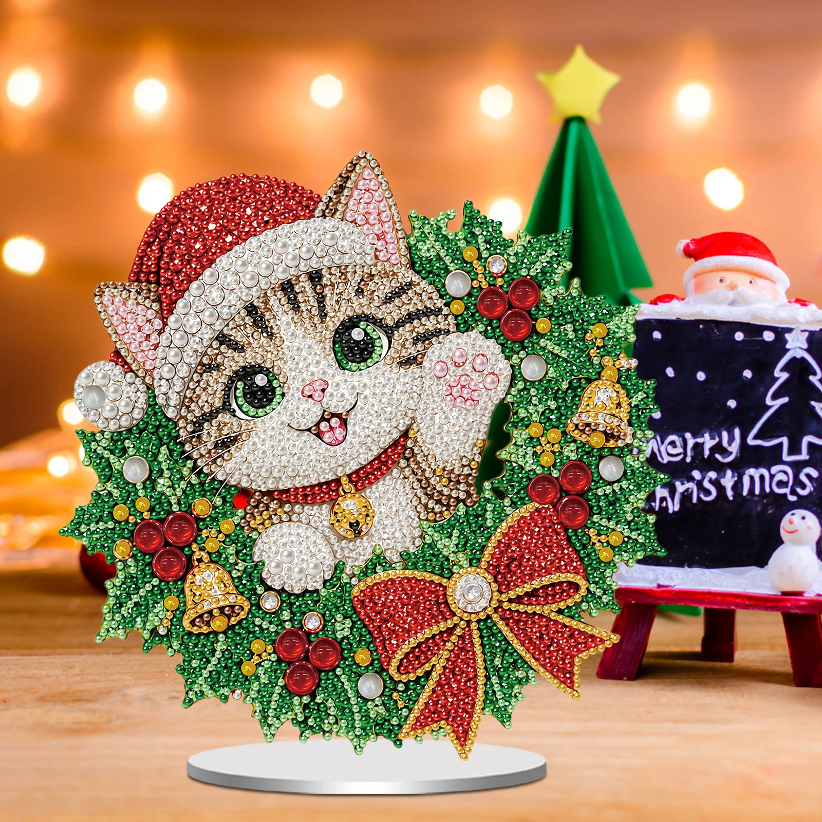DIY Diamond Painting Acrylic Ornament Double Sided Round Shaped Drill Art Stand Decor 9.41x8.78in