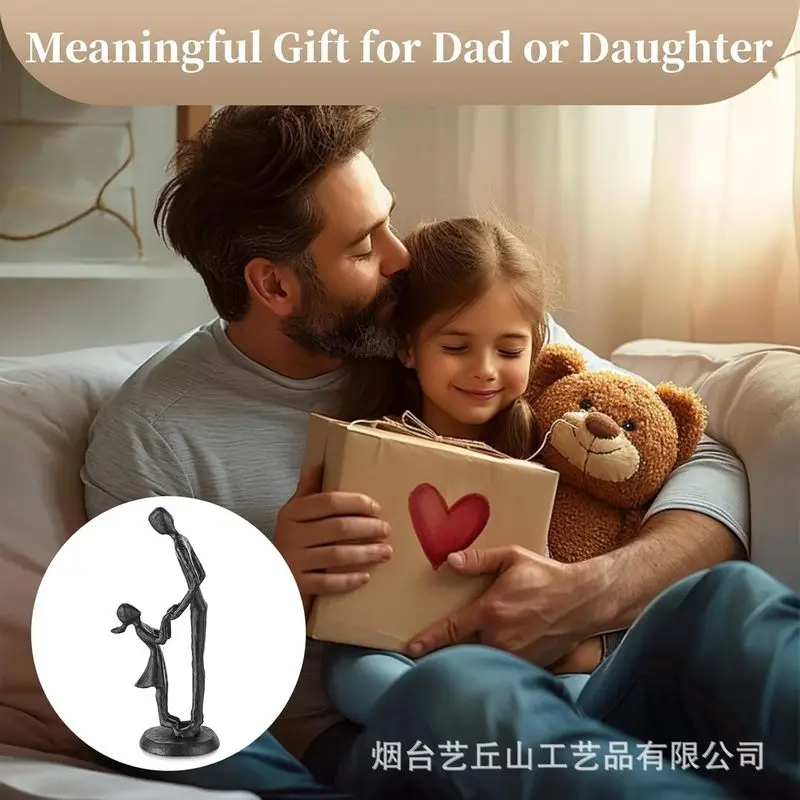 Cast Iron Craft Home Desktop Decoration Father and Daughter Statue Father's Day Gift Creative Metal Craft
