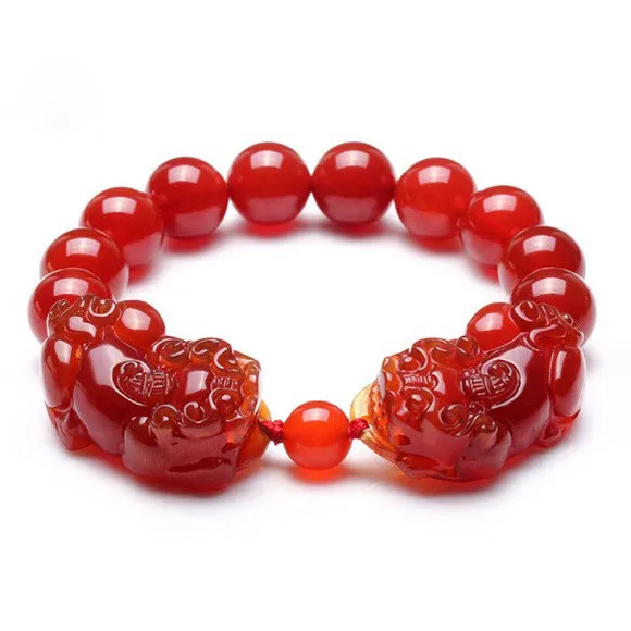 Natural Red Agate Double Brave Round Beads Single Circle Bracelets for Men and Women This Year Popular Bracelet.