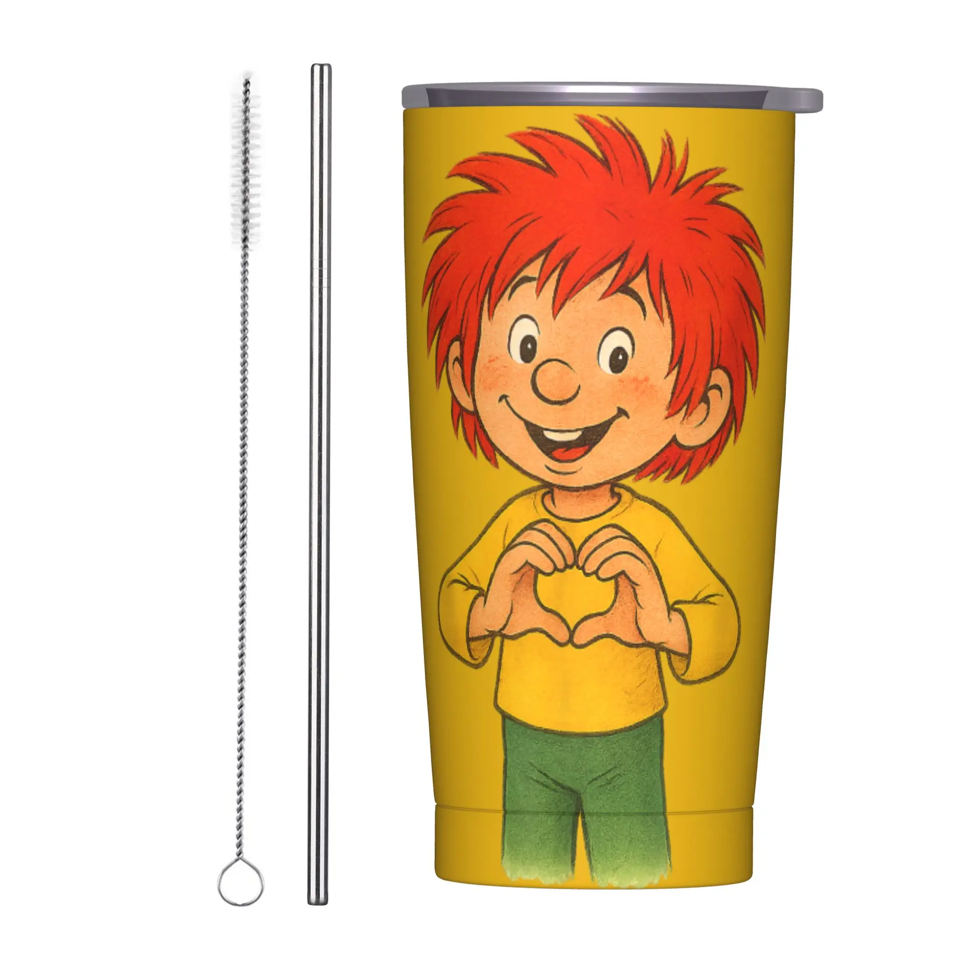 

20 унций Pumuckl Loves You, вакуумный изолированный стакан, аниме, мультяшная кружка, подарок, многоразовая чашка с двойными стенками, нержавеющая сталь