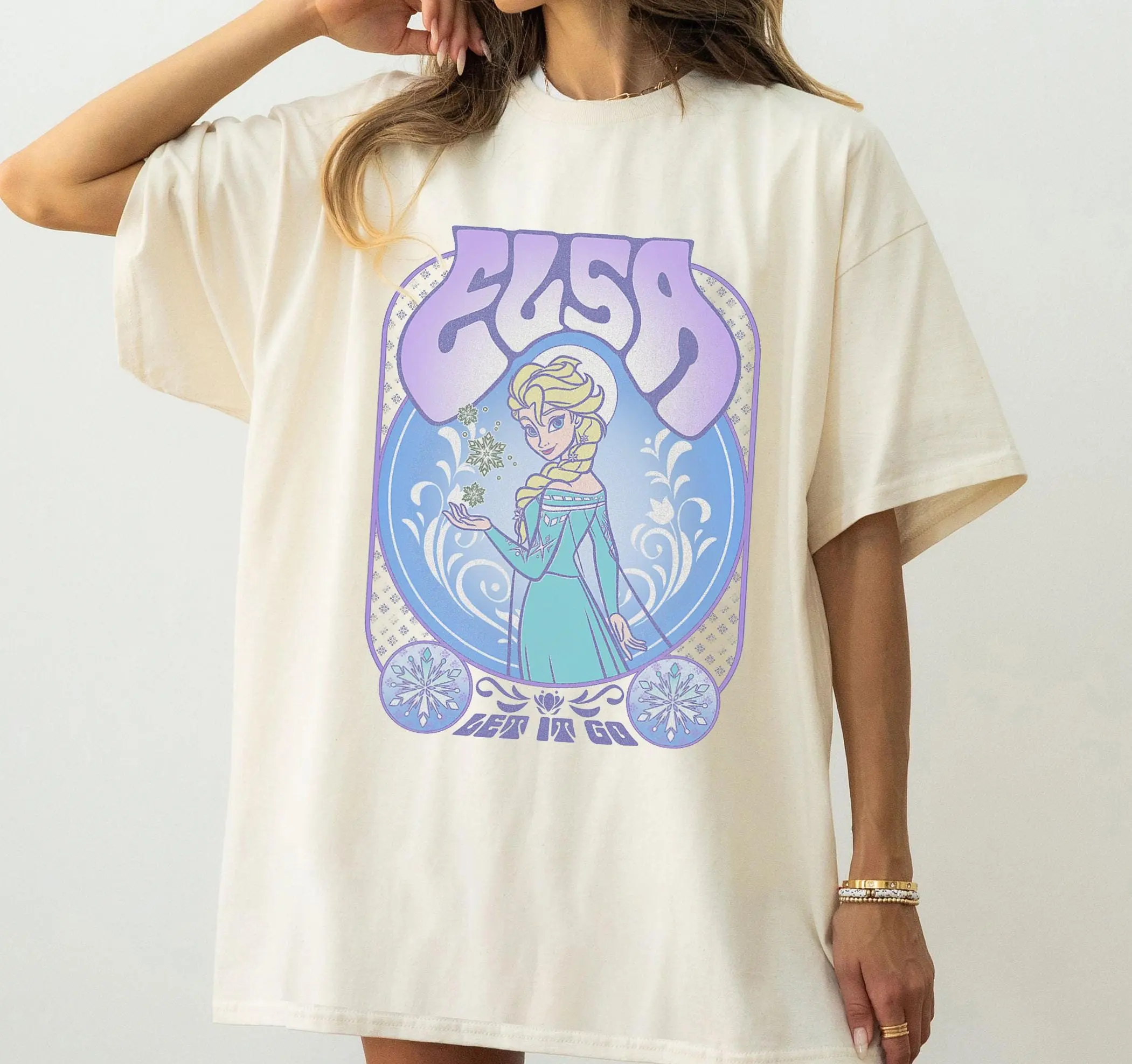 

Women‘s Disney Frozen Elsa Let It Go T-Shirt Cotton Short Sleeve Unisex Oversized Loose Casual Stylish Disneyland Family Shirt