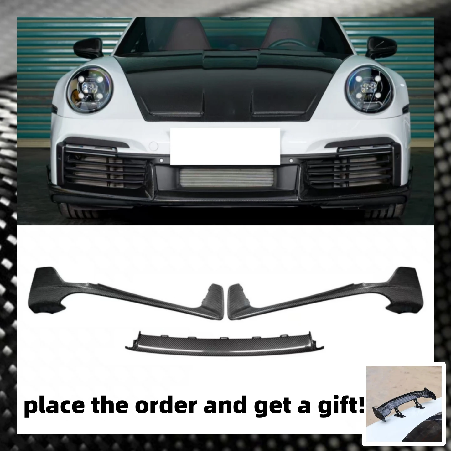 

Dry Carbon Fiber Front Lip for Porsche Carrera 991 992.1 19-24 Modified Front Lip Three-piece Set Car Bumper Trim