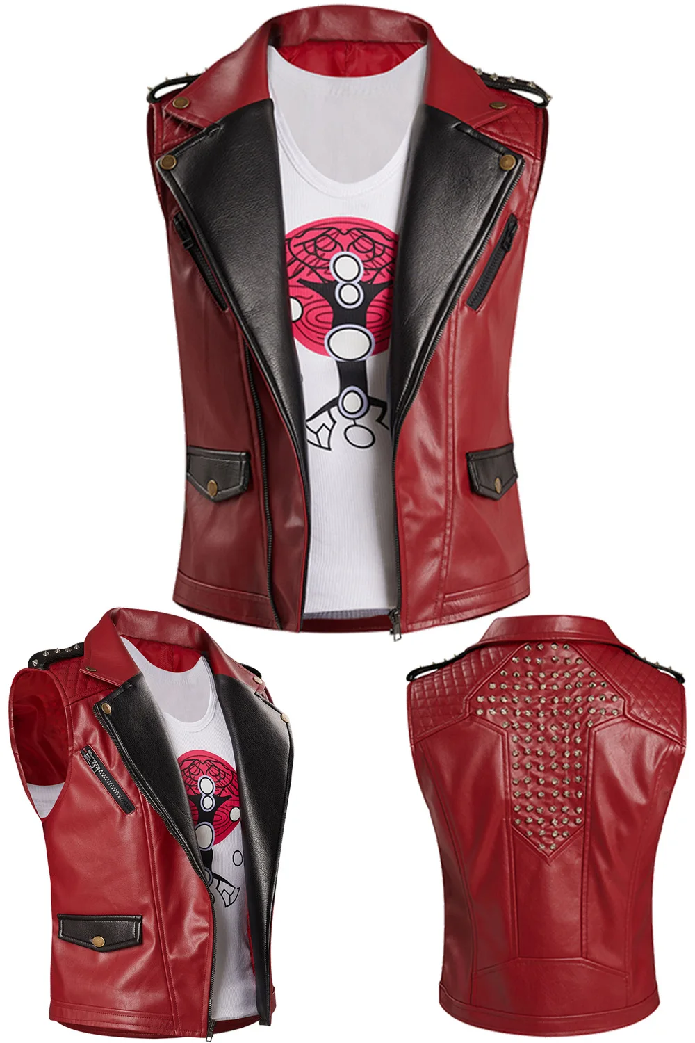 Thor Cosplay Costume Male Superhero Rolplay Vest Tops Outfits Red Leather Vest Set Clothing Men Boys Halloween Carnival Suits