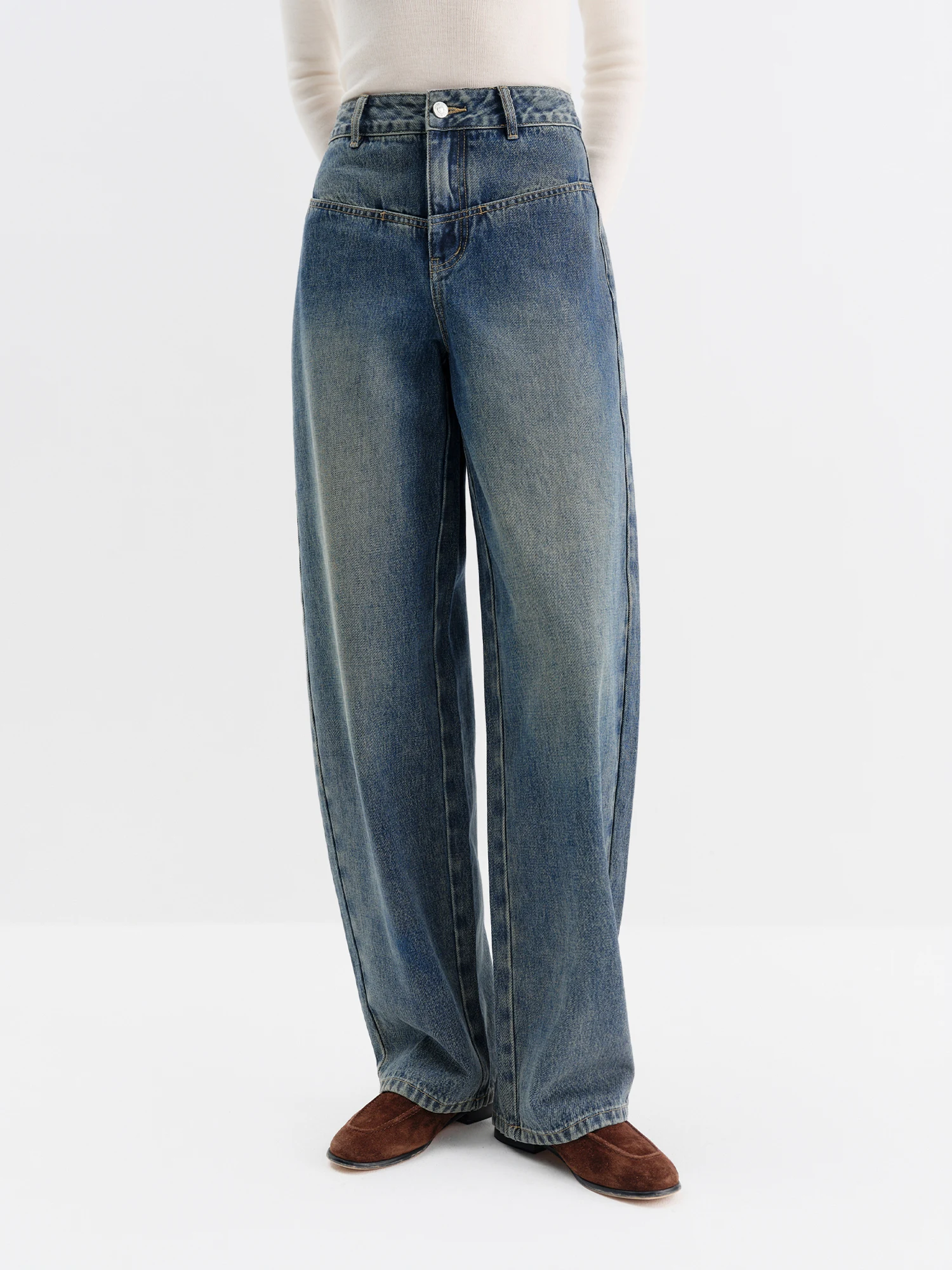 FSLE Jeans a gamba dritta lavati vintage per donna Pantaloni oversize a vita alta a gamba larga Autunno/Inverno 2025 Nuova collezione di arrivi