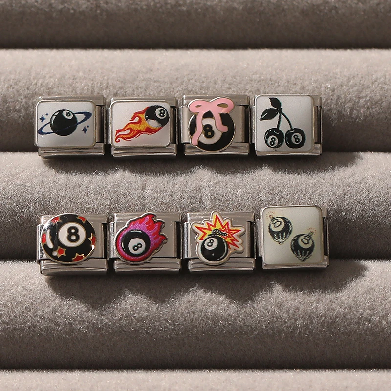 رابط سحر إيطالي يدوي الصنع على شكل كوكب وزهرة وكرز وقوس قلب وكرة رقم 8 سوداء يناسب سوار من الفولاذ المقاوم للصدأ بعرض 9 ملم هدايا موضة للرجال والنساء - 4