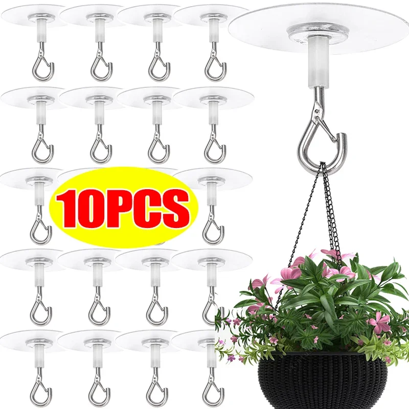 10Pcs Self Adhesive Ceiling Hooks Wall Mounted Hanging Basket Hooks Plant Flower Pot Hanging Rack Home Heavy Duty Storage Tools