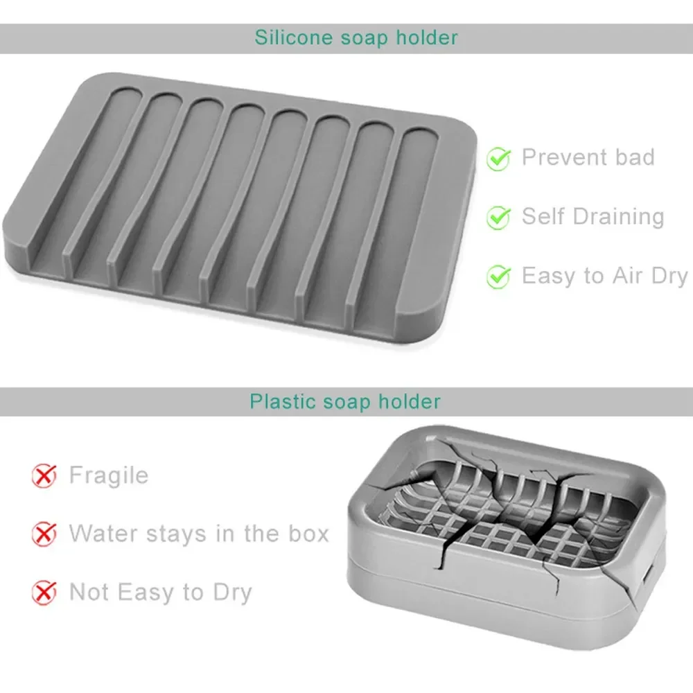 Household Soap Box Drain Silicone Soap Box Toilet Storage Non-slip Soap Box Washing Table Soap Holder No Punching Rack