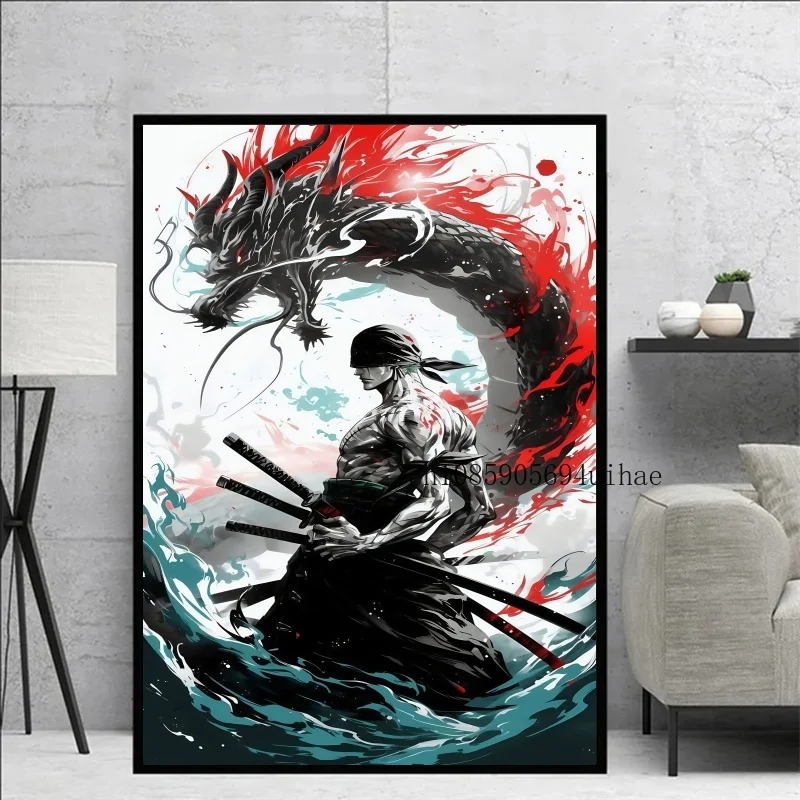 Japan Anime One Piece Luffy Zorro aquarel karakter poster geschikt voor thuis slaapkamer kunst esthetische kamer canvas decor schilderij