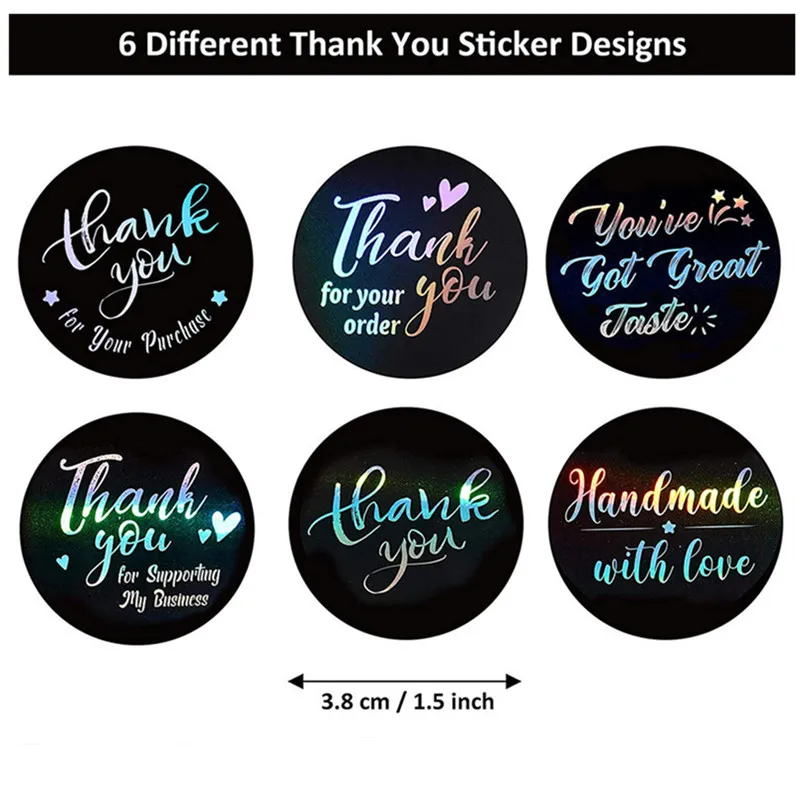 1,5 Zoll Regenbogen Laser danke für den Kauf Aufkleber kommerzielle Dekor Aufkleber Backen Aufkleber Umschlag Etiketten Urlaub Dekor