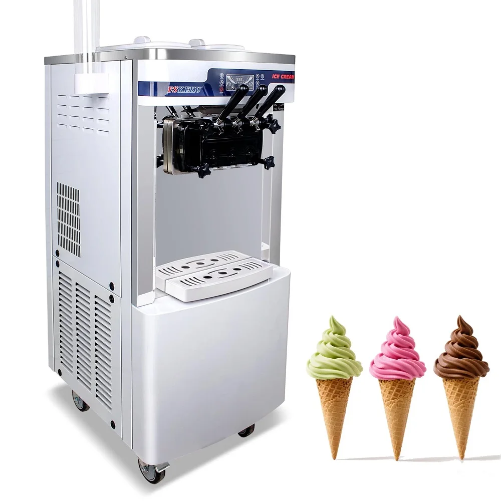Commercial Ice Cream Maker 22-30L/H 2000W Stainless Steel Countertop Soft Serve Machine 2x6L Hopper LCD Panel Customized