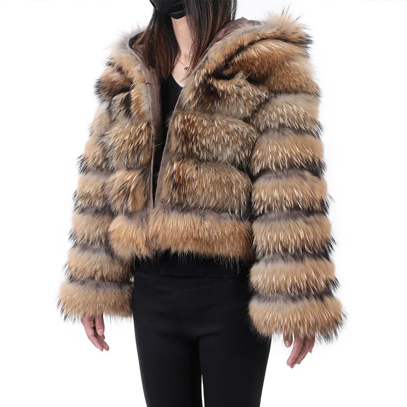 MAOMAOKONG NEW Real fur coat jackets Women's winter coats natural raccoon hooded Female clothing