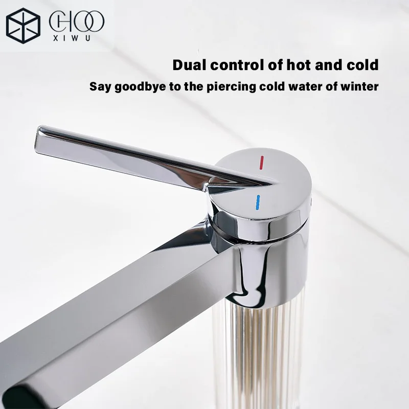 CHOOXIWU - Pia cascata de aço inoxidável, torneira alta e baixa, pia de banheiro, quente e fria, decoração de melhoria da casa