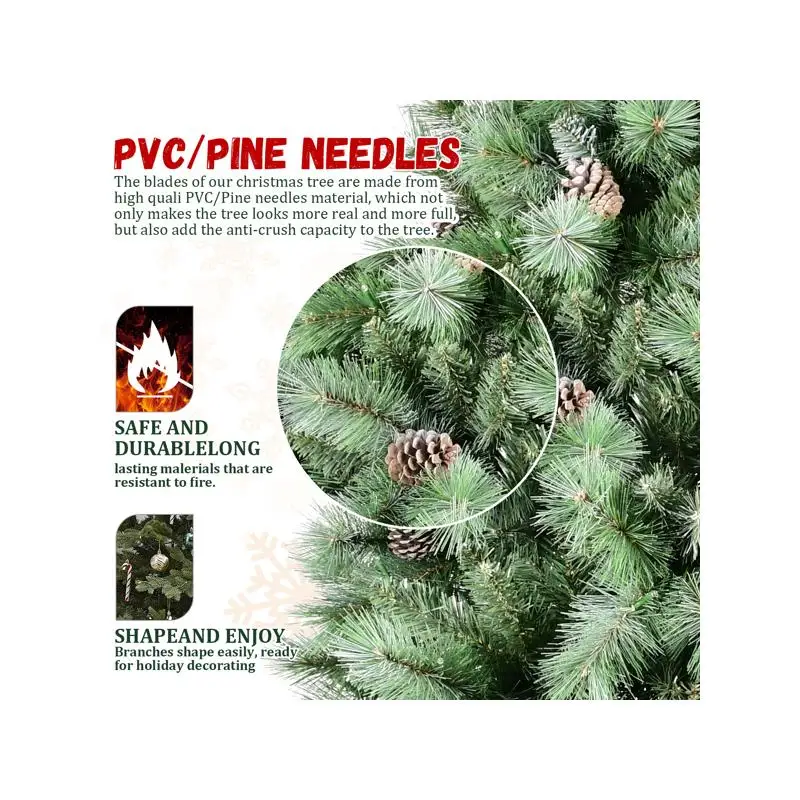 7ft kunstmatige groene kerstboom met 1348 PVC gemengde takpunten, dennenappels, scharnierende premium en opvouwbare basis voor vakantie