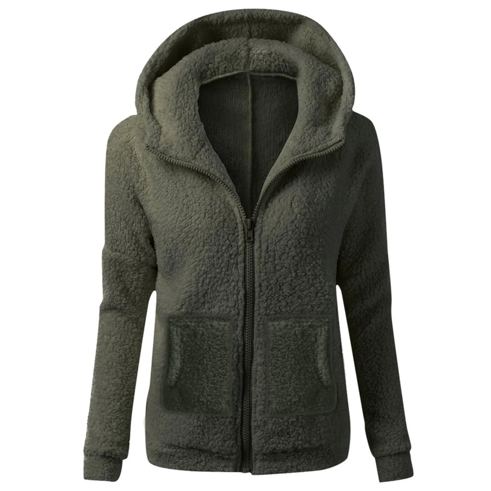 Women\'S Fashion Jackets Solid Lambswool Coat Slim Straight Hooded Plush Zip Up Jackets Autumn Winter Simple Versatile Jackets