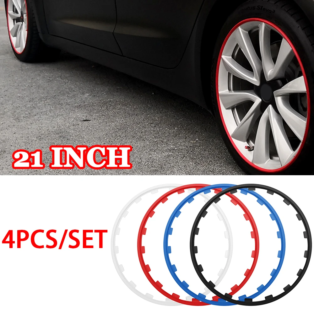 

4PCS 21inch Car Wheel Rims Protector Decoration Strip Tire Guard Line Rubber Trim For Tesla AUDI BMW Ford Volkswagen Toyota Seat