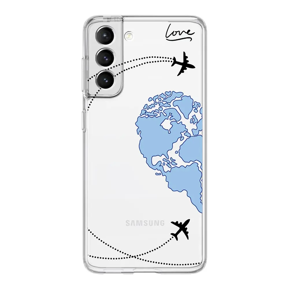 Planes World Map Travel Love Heart Couple Case For Samsung Galaxy S23 S22 S20 Ultra S21 FE 5G S10 S9 Plus S10E S8 Note 20 Cover