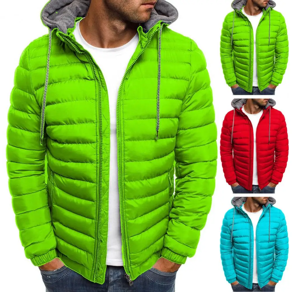 Men Cotton Coat Premium Men's Windproof Hooded Winter Jacket Padded Warm Stylish Outdoor Coat with Drawstring Closure Soft