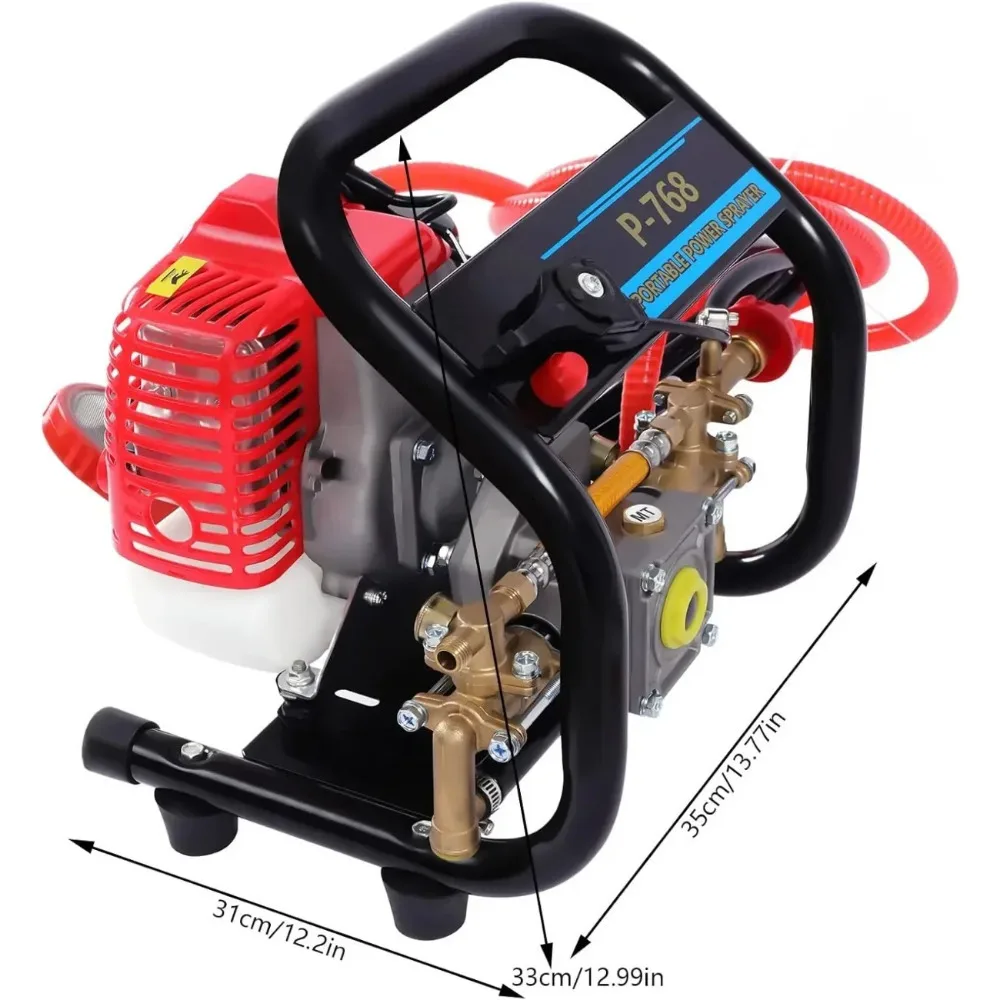 Spraying Machine Gas Powered, 26cc 2-Stroke 0.9HP 8500RPM Gasoline Agricultural Mist Duster Sprayer Portable High Pressure Sprayer for Patios Garden Cleaning