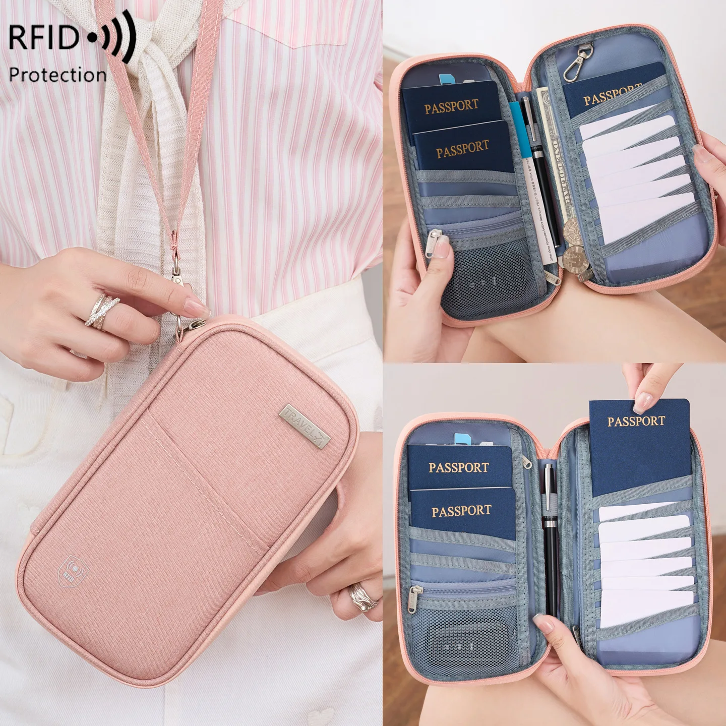 

RFID дорожная шея, паспорт, авиабилет, кошелек, простой нейлоновый портативный многофункциональный чехол для хранения документов и защитный чехол