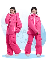 HIGH EXPERIENCE New Ski Suit Single/Double Board Ski Suit Little Sweet Girl Ski Suit Waterproof Thickened Warm Snow Jacket pant
