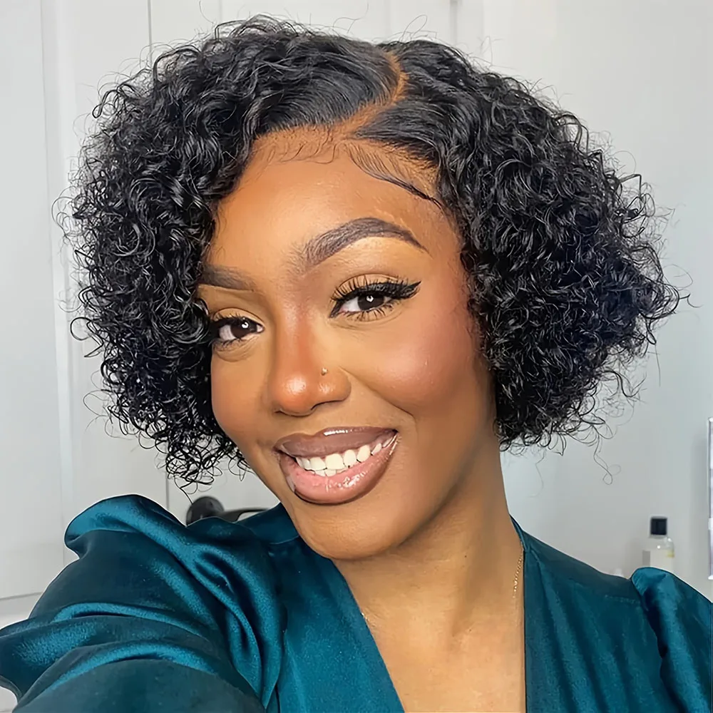 8-16 Inch Water Wave Bob Wig 100% Human Hair Wig 13x4 Transparent Lace Frontal Wig Pre-Plucked with Baby Hair 180 Density