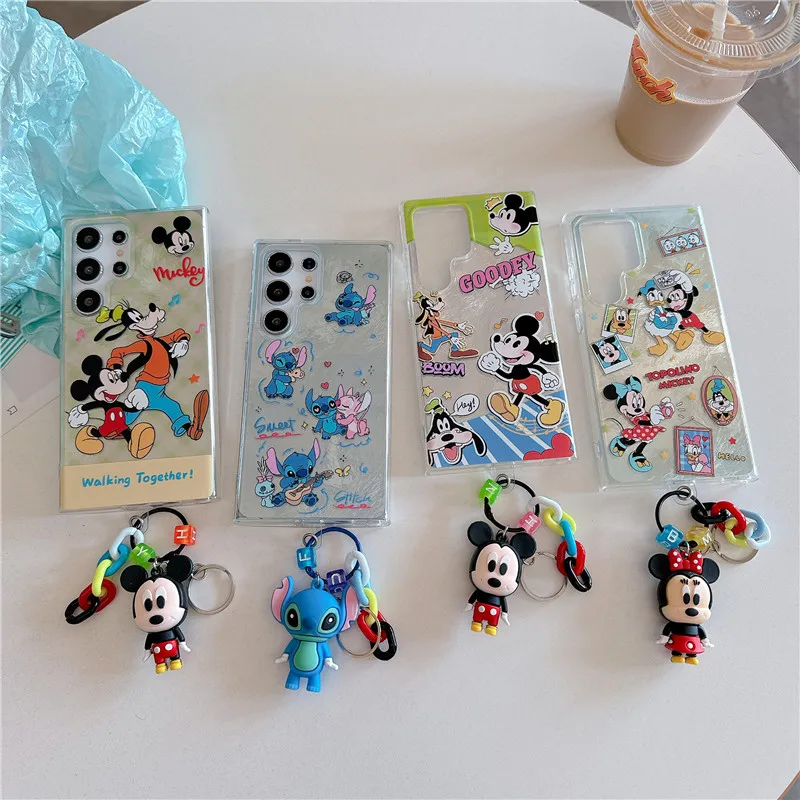 Disney Stitch Mickey Mouse Phone Case for Samsung Galaxy S22 S23 S24 S25 Ultra Plus Goofy Minnie Donald Duck Cover TOY Key Chain