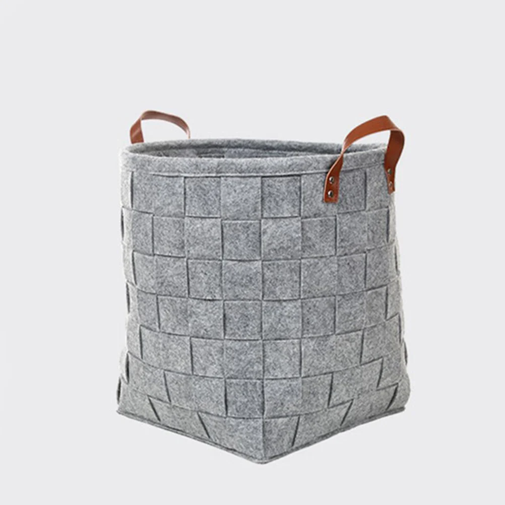 Handmade Felt Foldable Storage Bin Laundry Hamper Large Capacity Light Grey Handles for Bathroom Bedroom Closet