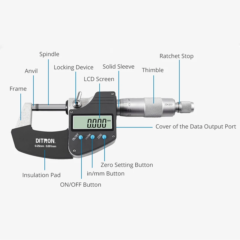 Cyfrowy mikrometr 0-25mm z podziałka liniowa zewnętrzny mikrometr elektronicznym o mikrometr 0.001mm