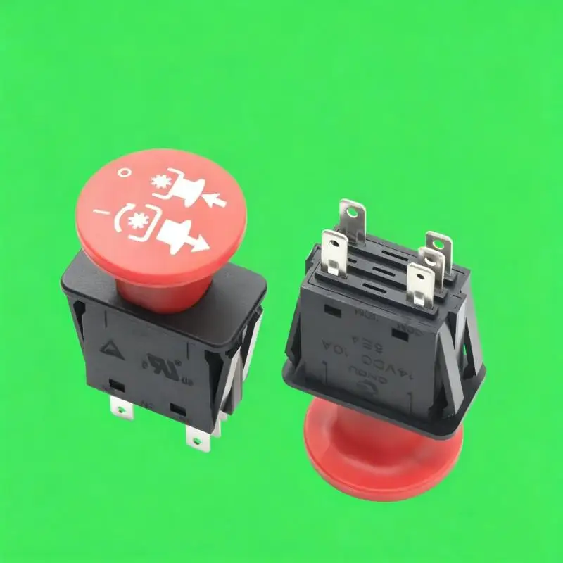 Red PTO Push Switch Durable Heat Resistant Shell 10A 14VDC Rating For Lawn Mowers Tractors Farm Equipment