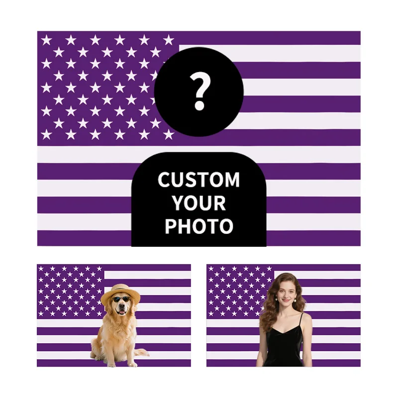 Custom 1pc Purple US Polyester Flag, 60*90cm/ 100*150cm/ 120*180cm for Indoor Outdoor Home Decor Memorial Gift, many Styles