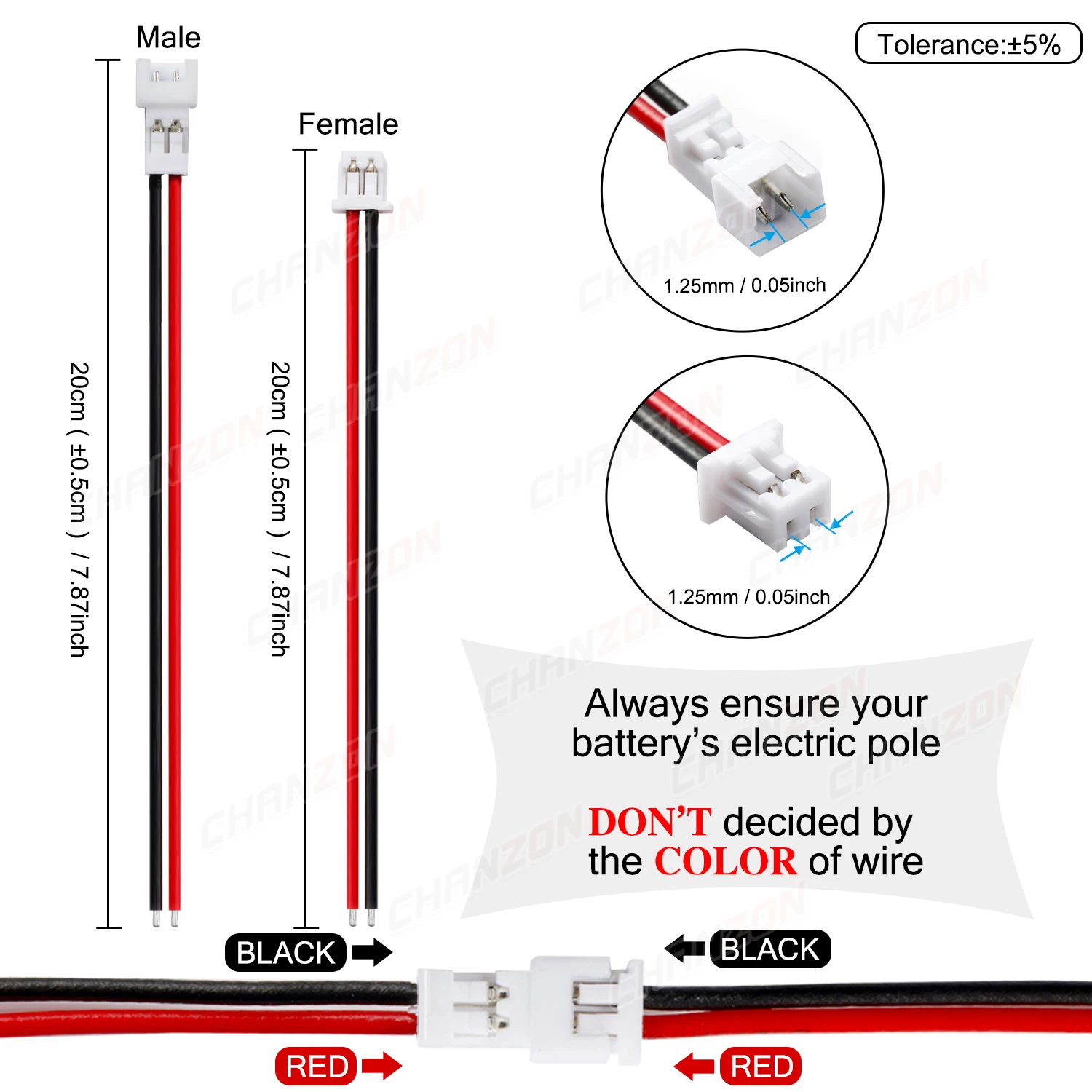 JST 1.25mm 26AWG Connector Cable for 2 Pin Adapter 1.25 mm 2Pin Micro Battery Male Female Connect Plug RC Extension Charger view 2