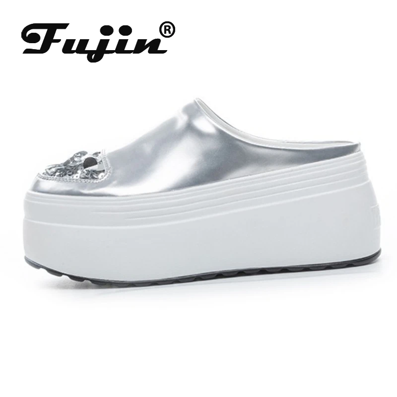 

Fujin 8 см синтетическая лакированная кожа летние женские туфли из микрофибры из искусственной кожи Лидер продаж на платформе на танкетке Mujer удобные сандалии без шнуровки