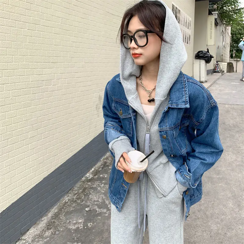 Sets Women Hooded Korean Style New Simple Spring Design Chic Hoodies and All-match Drawstring Full Length Trousers College Daily