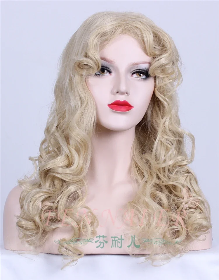 Fairy Sleeping Beuty Women Gold Wavy Wig Role Play Princess Aurora Golden Wig Costumes