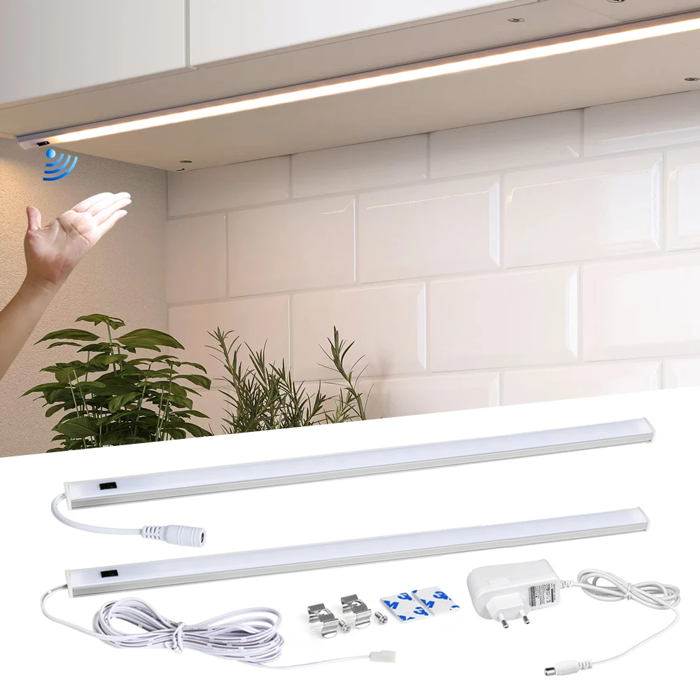 LED Under Cabinet Lights For Kitchen Hand Sweep Switch PIR Motion Sensor Closet Wardrobe Lamp Led Night Light 30/40/50cm Bedside
