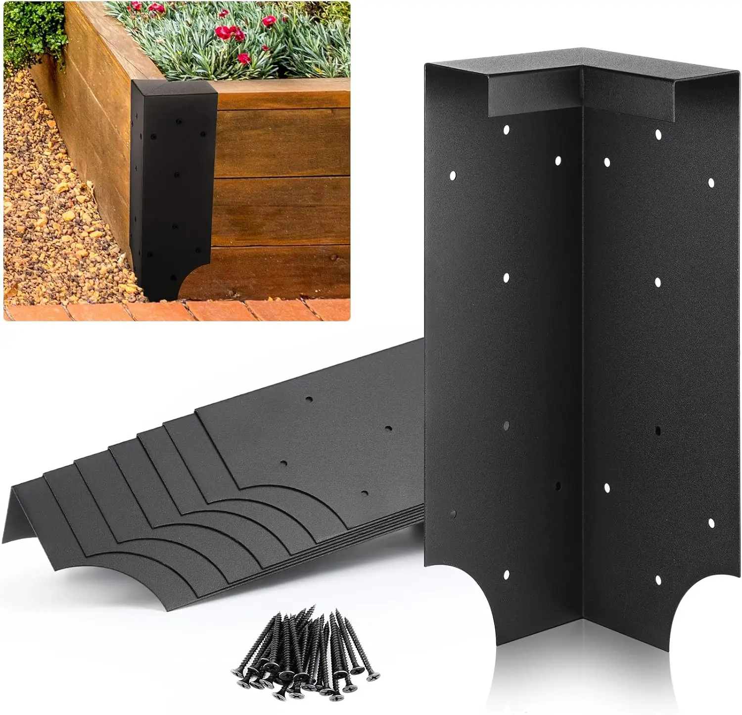 Outdoor Vegetable Garden Metal Black Raised Bed Brackets with 128 Screws, Rust Resistant