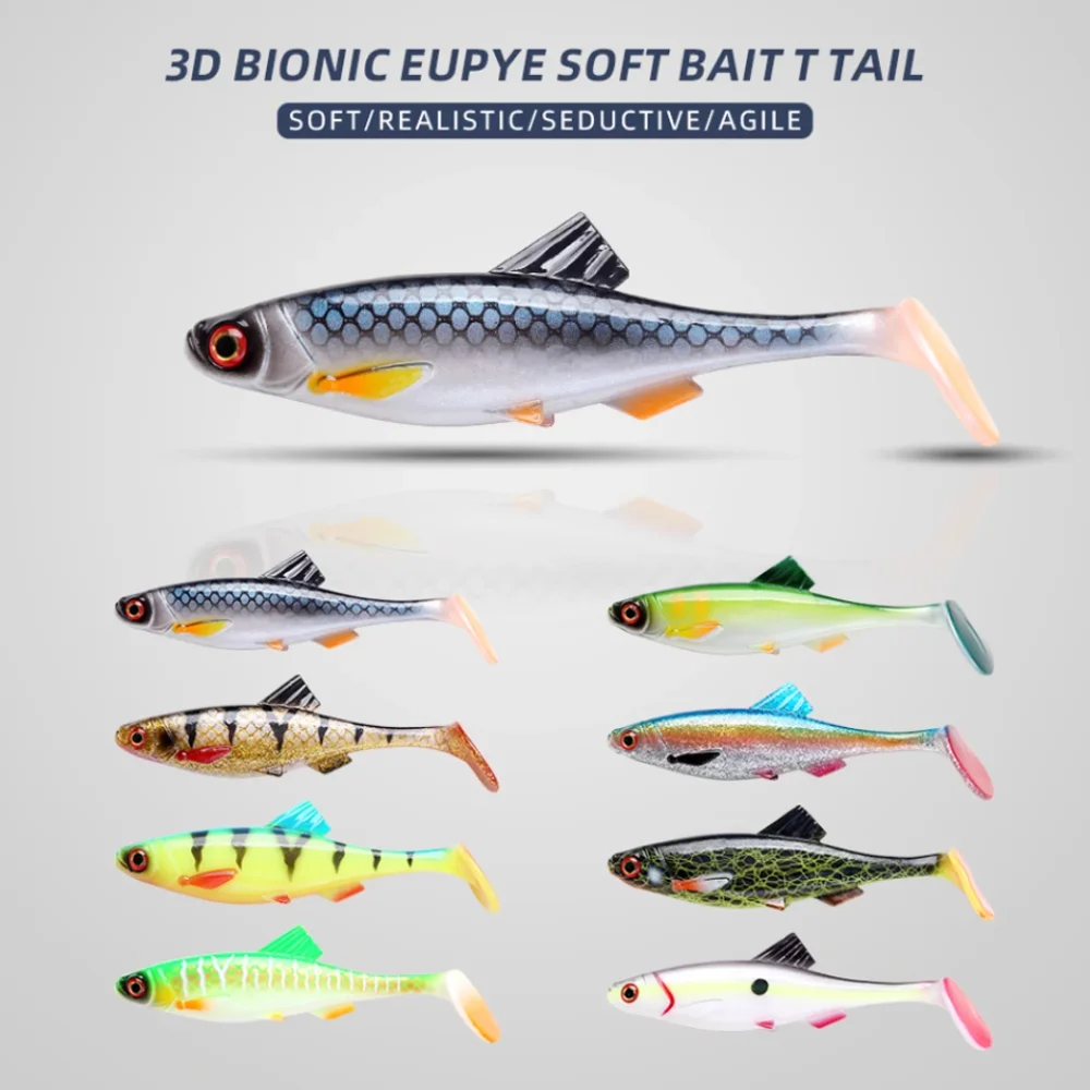 

3D Eye Simulation Fishing Lure Baitfish Shad Soft Bait Soft Swimbait Realistic Action Silicone T Tail Soft Baits Freshwater