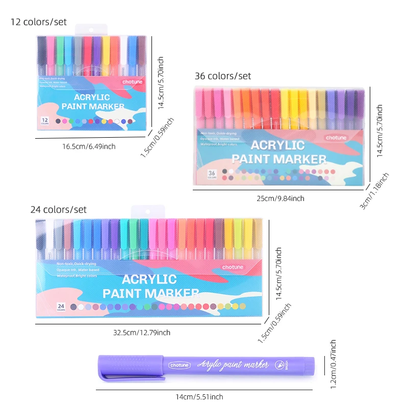 12/24/36 Color Set Marker Pen, Student-specific Painting Gouache Acrylic Brush, Waterproof Hand-painted DIY Graffiti Color Pen
