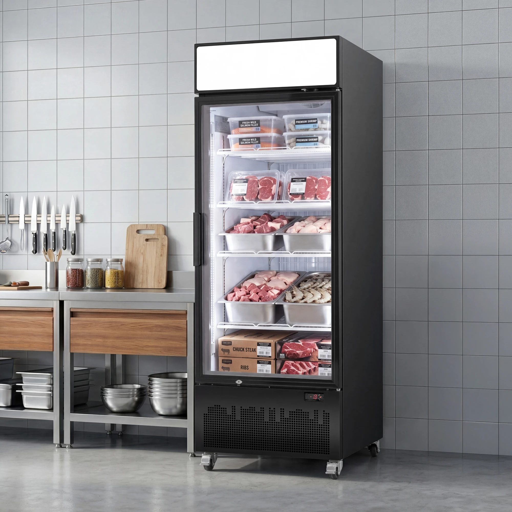 18.9Cu.ft Display Freezer 535L Hot Sale Air Cooling Frostless Commercial Freezer To Store Ice Cream/Cake/Frozen Semi-Finished Ingredients