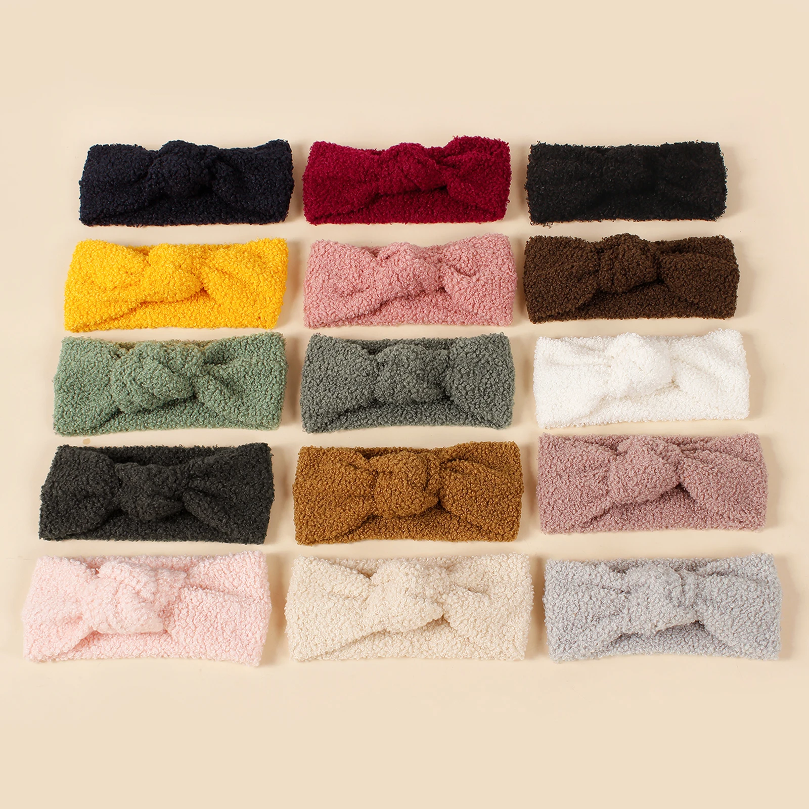 1pcs Cute Autumn Winter Girls Coral Fleece Single Knot Elastic Headbands Baby Solid Color Cashmere Headbands Girls Teddy Turbans