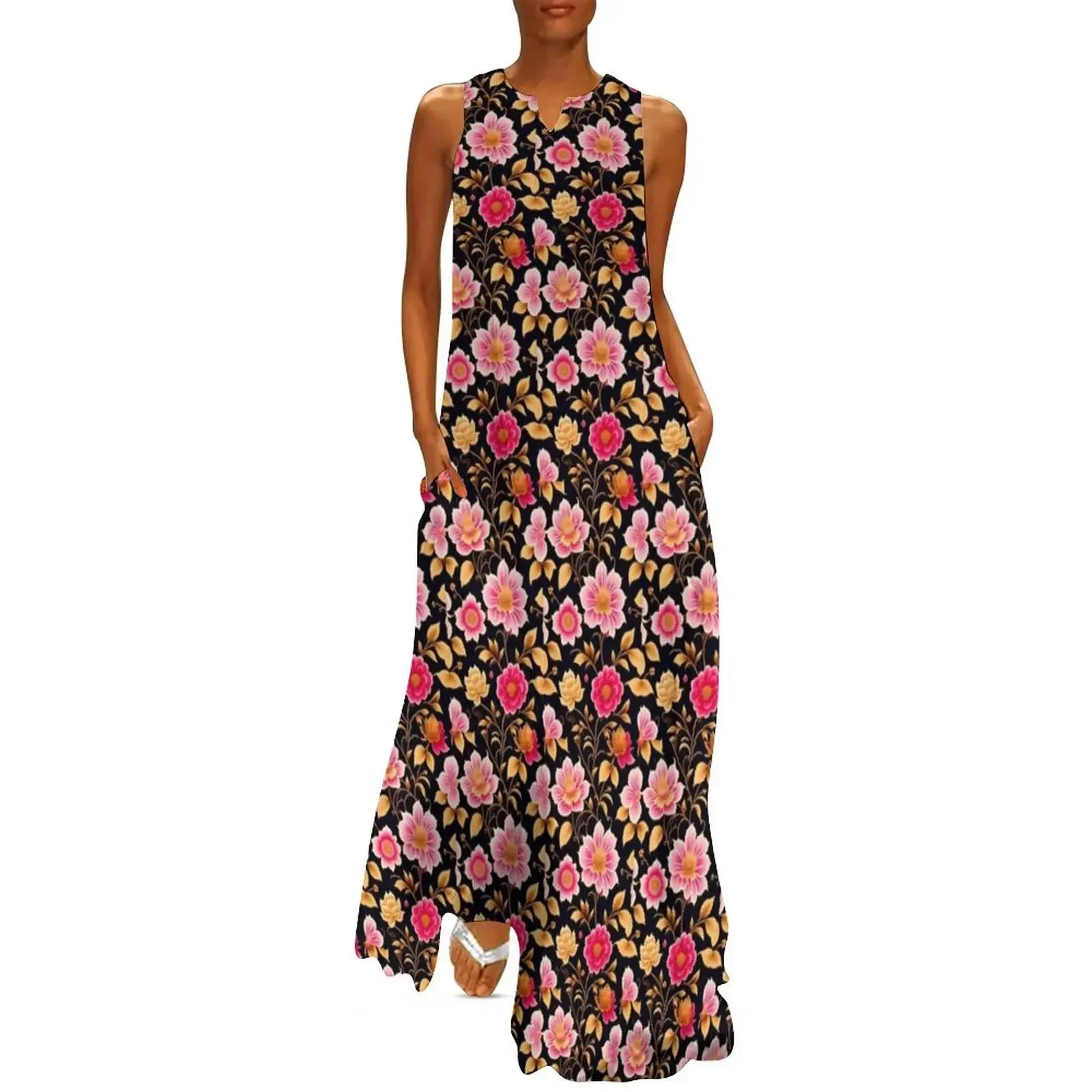 

Chinoiserie Delicate Floral Motifs on High-Quality Fabric for Luxurious and Sophisticated Style Long Dress beach dresses Dress
