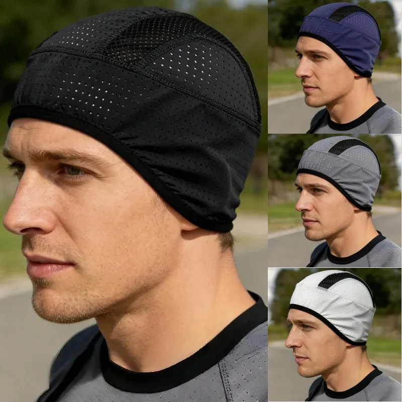 

Summer Breathable Mesh Quick Dry Sports Running Cap Beanies Skull Hat Mens Headwrap Cycling Under Helmet Liner Absorb Sweat Hat