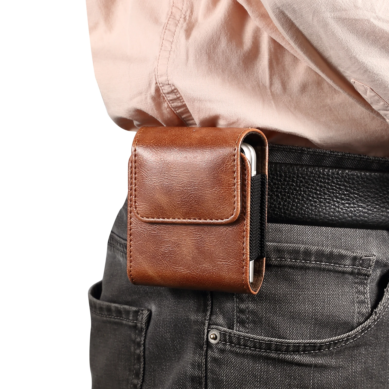 Leather Belt Clip Case Men Waist Bag For Samsung Z Flip 6 5 4 3 5G,Galaxy Flip6 Flip5 Flip3,Oppo Find Vivo Huawei Holster Pouch