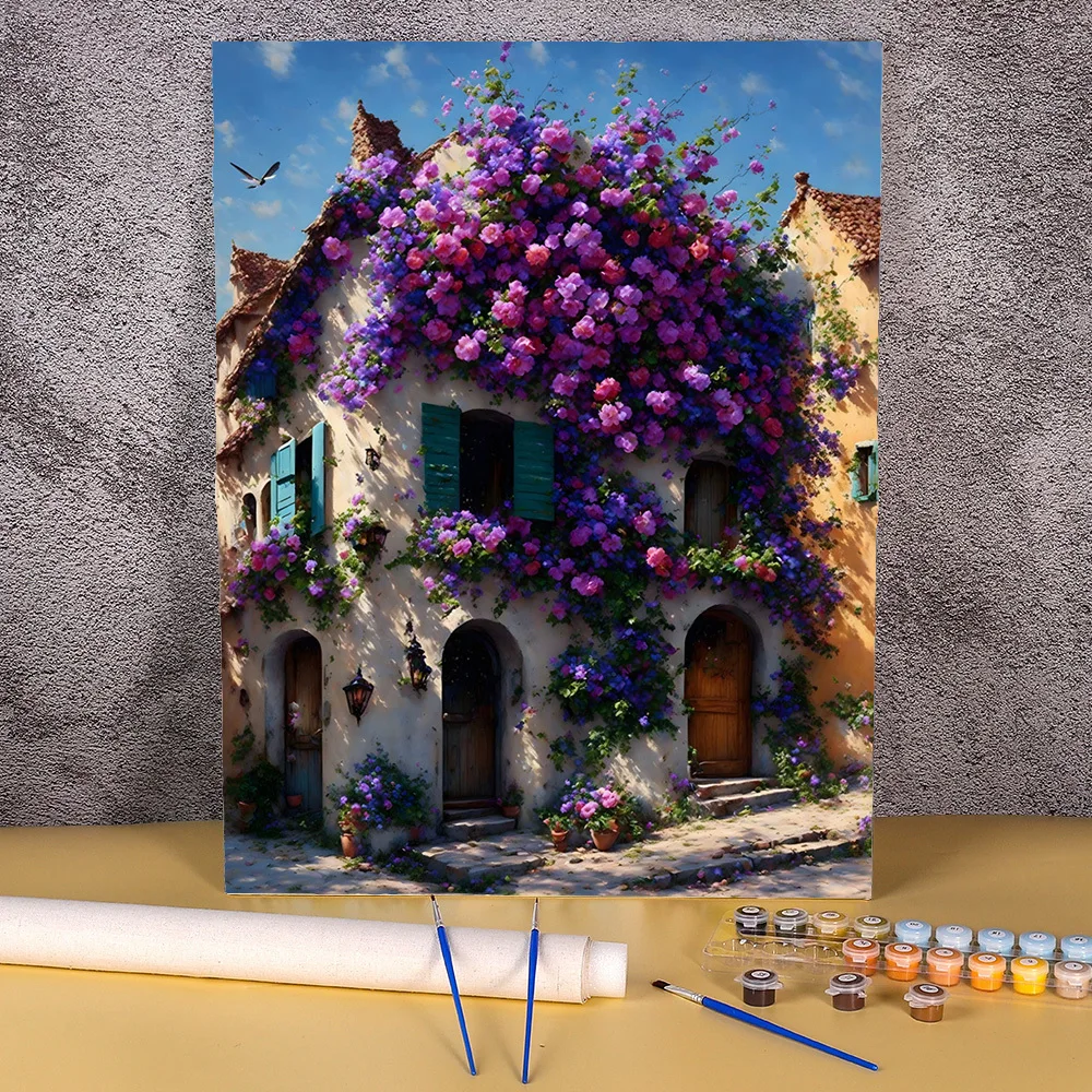 

Painting By Numbers Flowers House Landscape Picture Acrylic Paint Hand Painted Oil Painting Package Gift Home Decor Wall Art