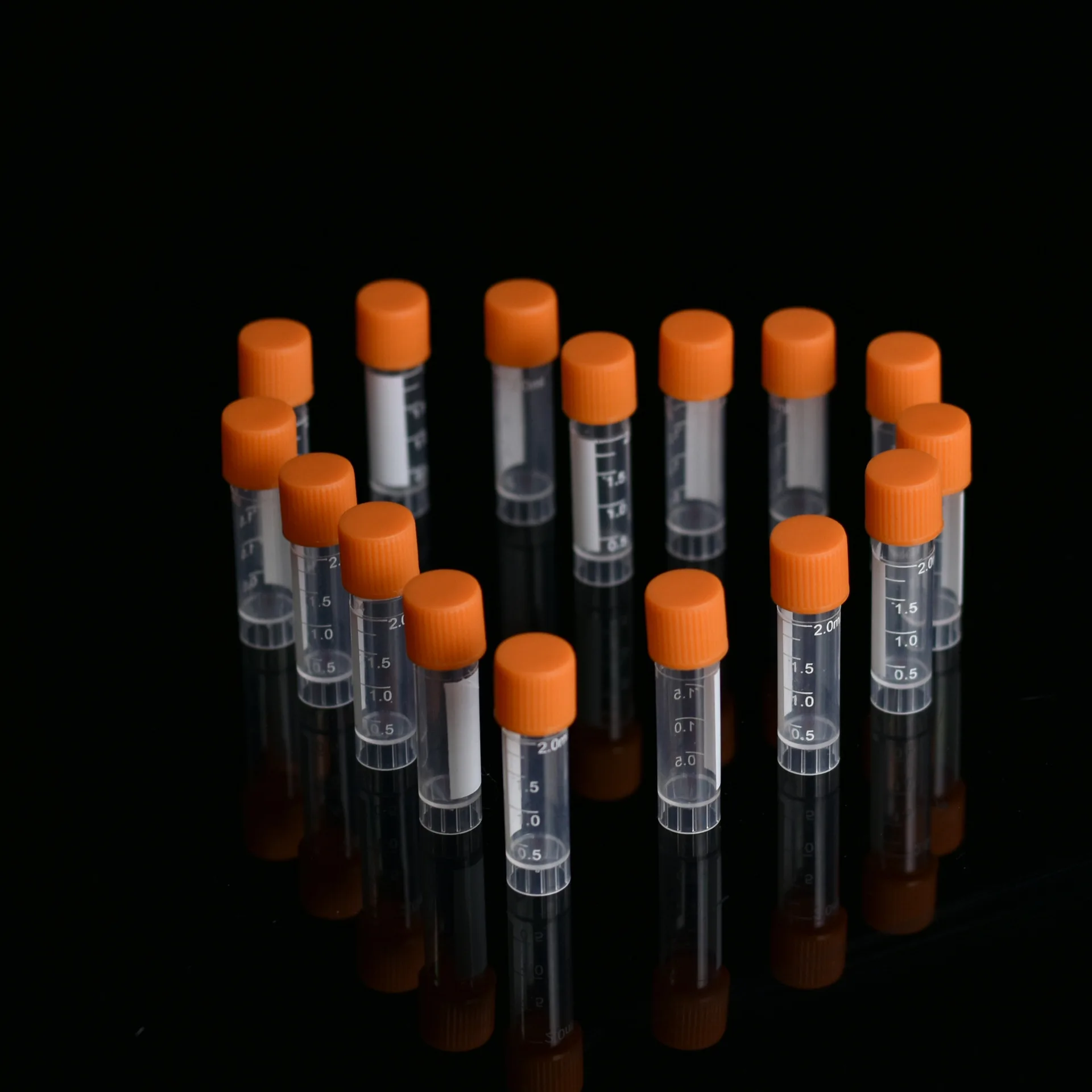 1.8ml Graduated Lab Cryopreservation Plastic Freezing Tube Cryotube Tube Sample Cryovial With Orange Screw Caps , 100pcs