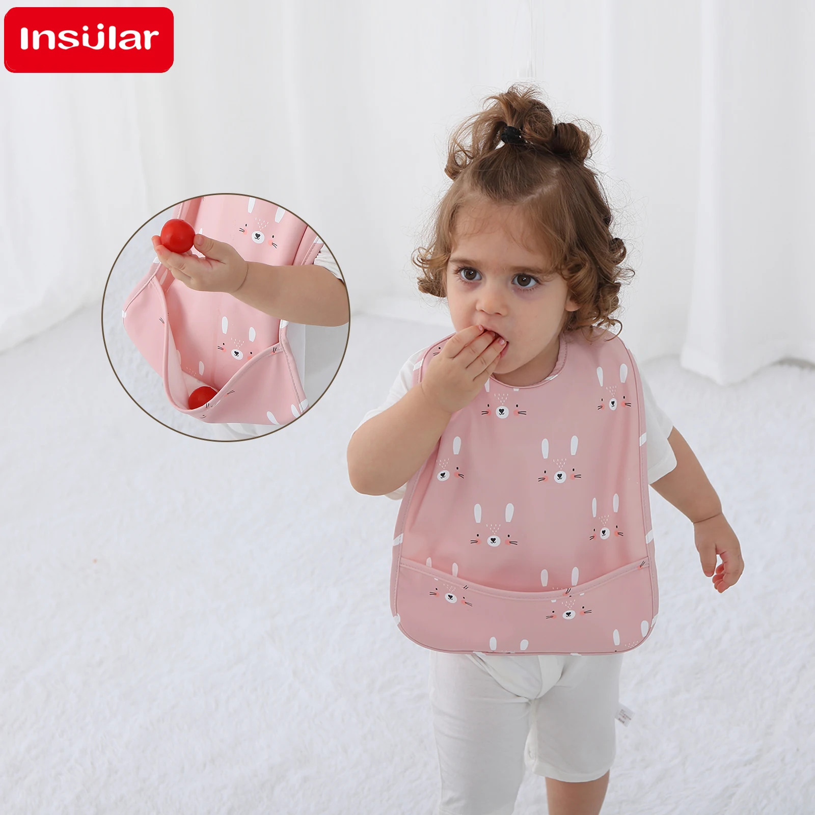 

INSULAR Soft Waterproof PU Bib for Babies Adjustable Feeding Cloth Sleeveless Smock for Little Boys Girls Meal Eating Apron