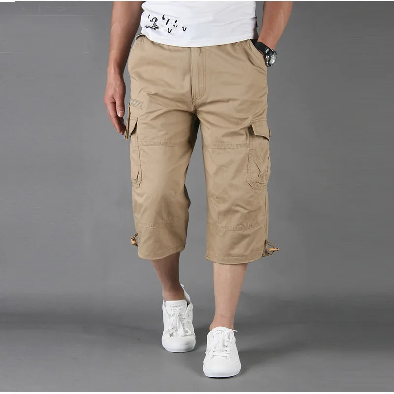 

New Calf-Length Pants Men Summer Multi Pocket Loose Casual Cargo Pants Cotton Short Pant Mens Joggers Troursers Plus Size M-5XL