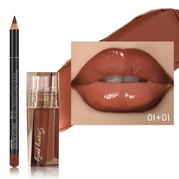 Hydrating Lip Gloss + Lip Liner Kit, 3D Precision Lip Contour, Plump Look, High Shine,…