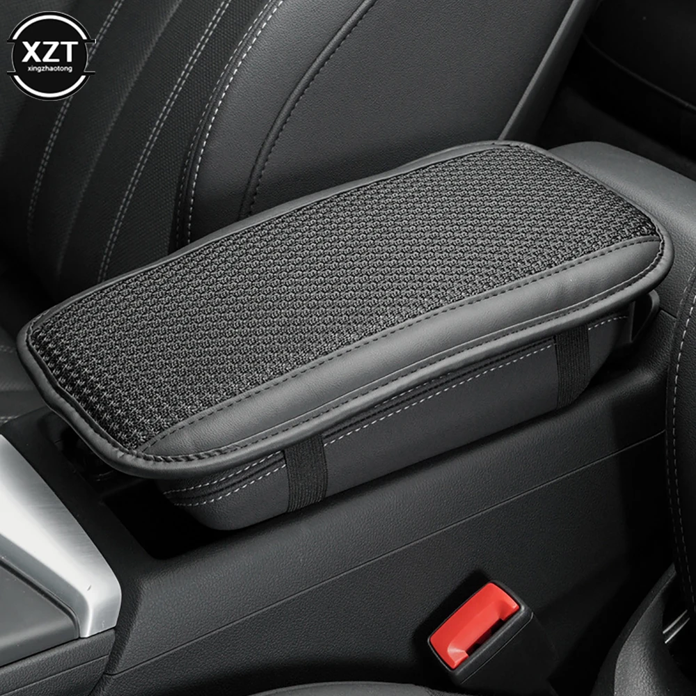 Universal Soft PU Leather Car Armrest Pad Breathable Ice Silk Mat Cushion Car Center Armrest Cover Arm Height Pad Four Seasons