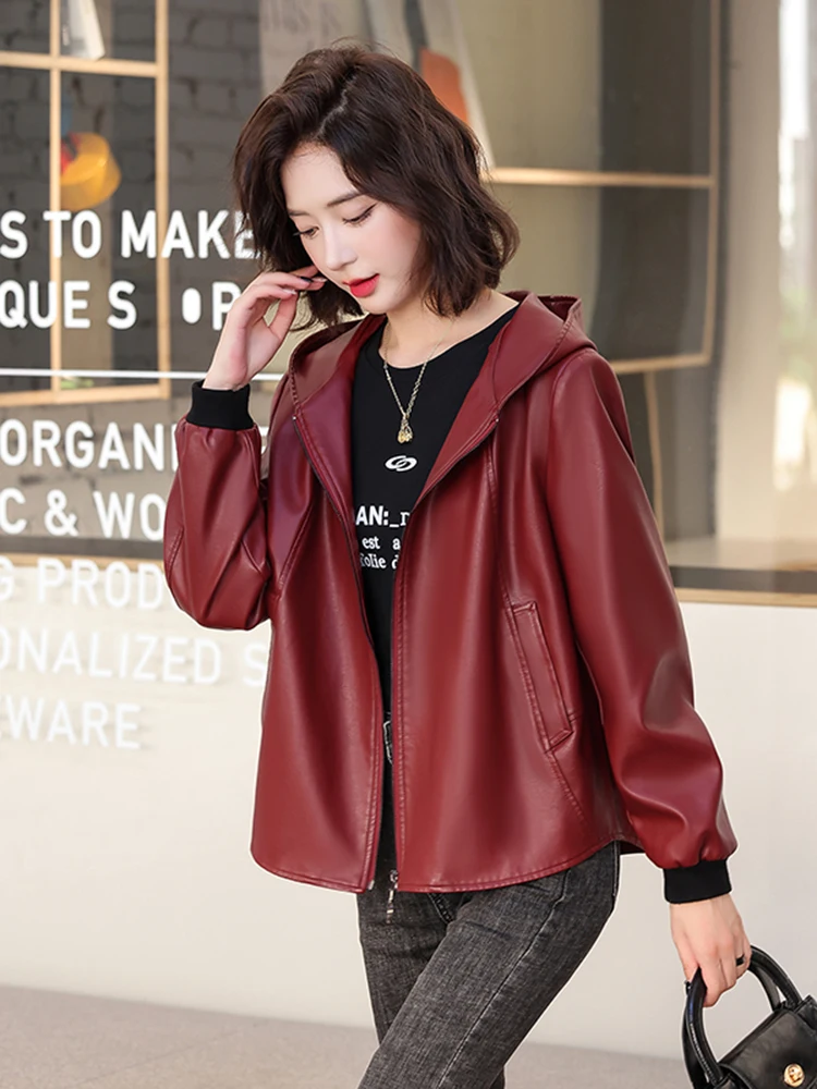   Ning 本革ジャケット女性の ort sle 2025 新作春秋カジュアルフード付きシープスキンコートルーズアウター